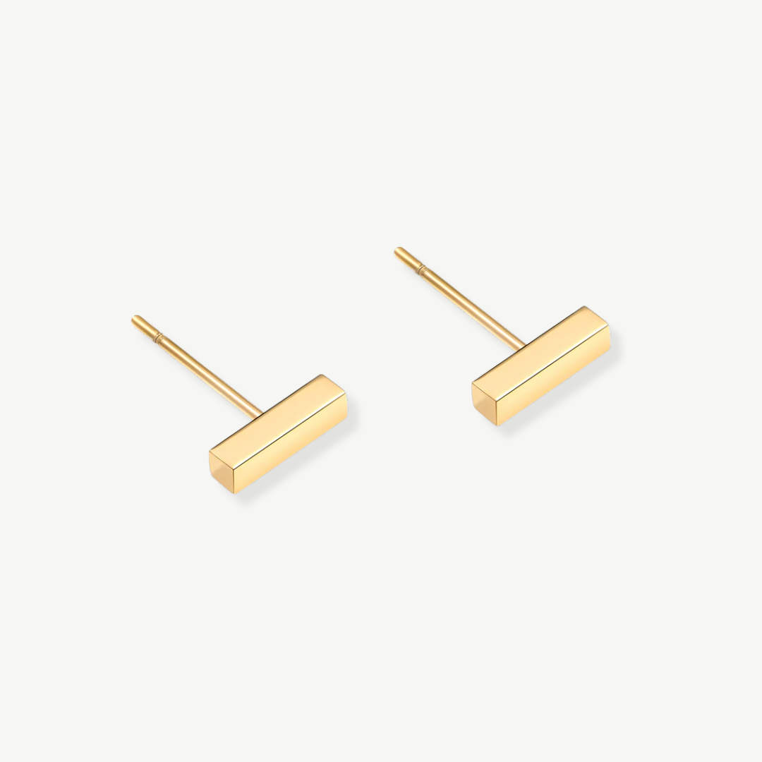 PENDIENTES DE BOTÓN BARRITAS ORO