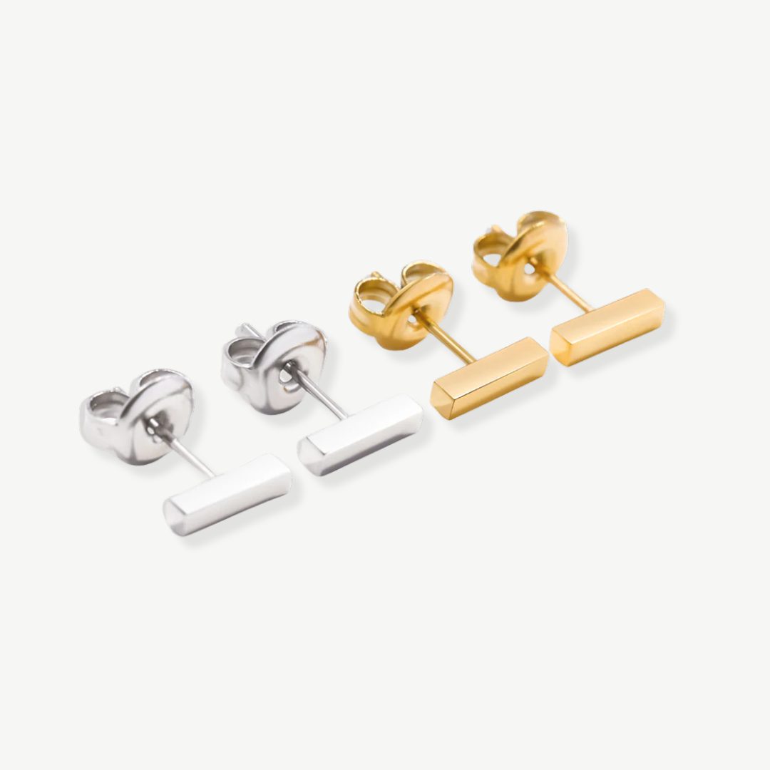 PENDIENTES DE BOTÓN BARRITAS ORO