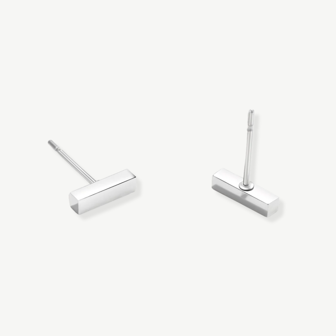PENDIENTES DE BOTÓN BARRITAS PLATA