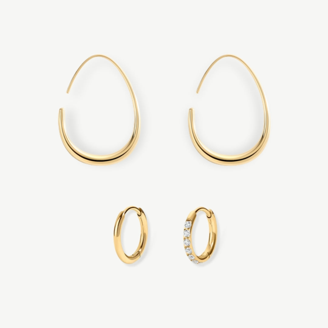 Pack pendientes gota y aretes baño oro - Tresora Paris