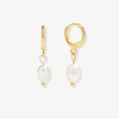Aros colgantes con perla baño oro - Tresora Paris