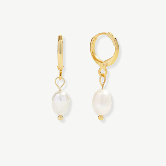 Aros colgantes con perla baño oro - Tresora Paris