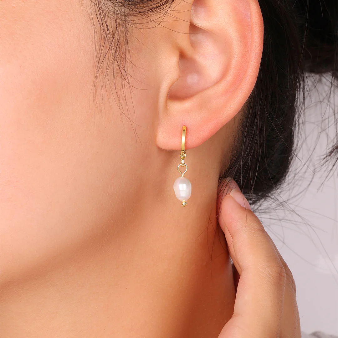 Pendientes aro colgante perla vista frontal - Tresora Paris