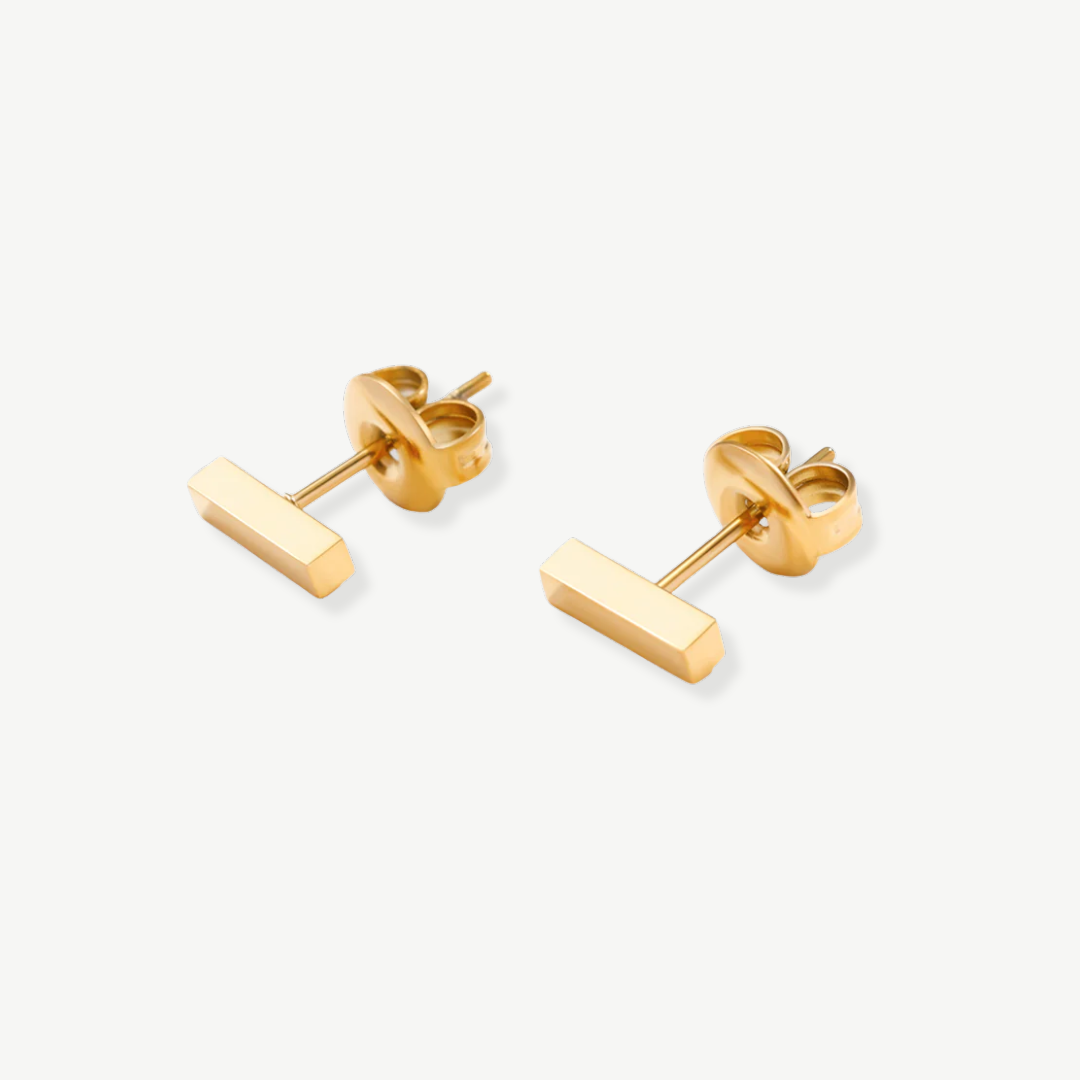 PENDIENTES DE BOTÓN BARRITAS ORO