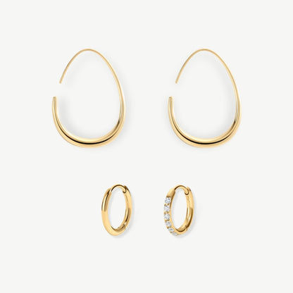 Pack pendientes gota y aretes baño oro - Tresora Paris