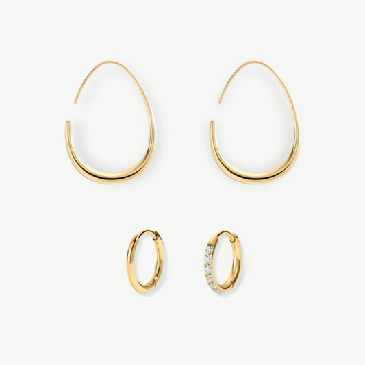 Pack pendientes gota y aretes baño oro - Tresora Paris
