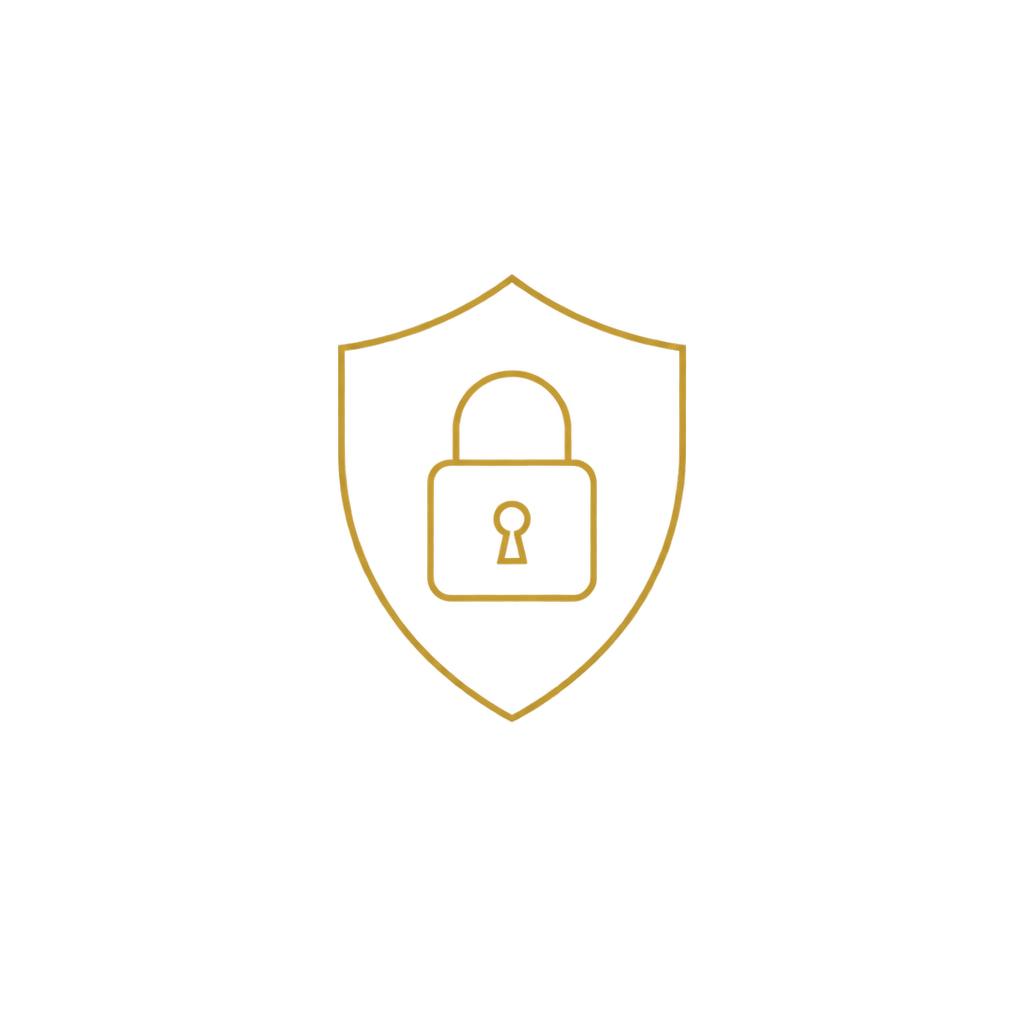 Icono de pagos seguros: escudo con candado minimalista dorado